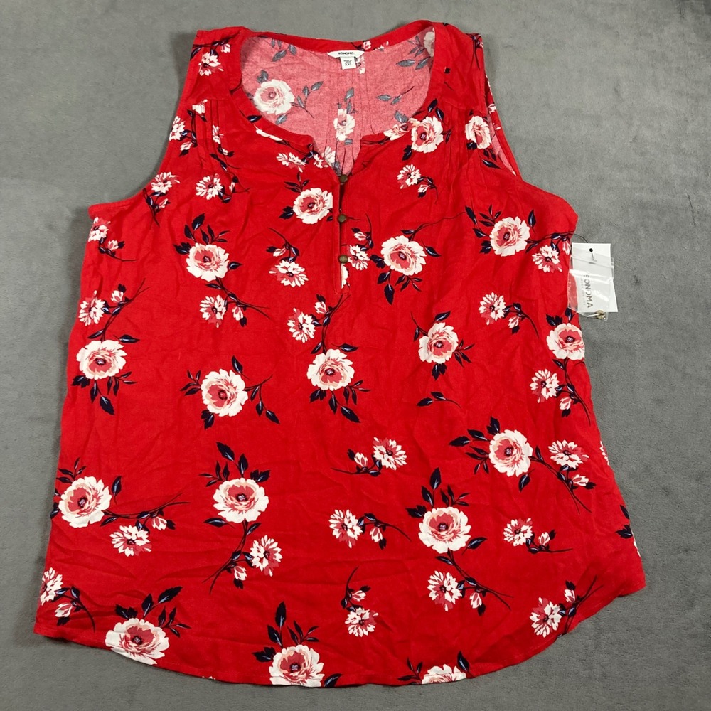 Sonoma Goods For Life Red Floral Henley Top XXL  New